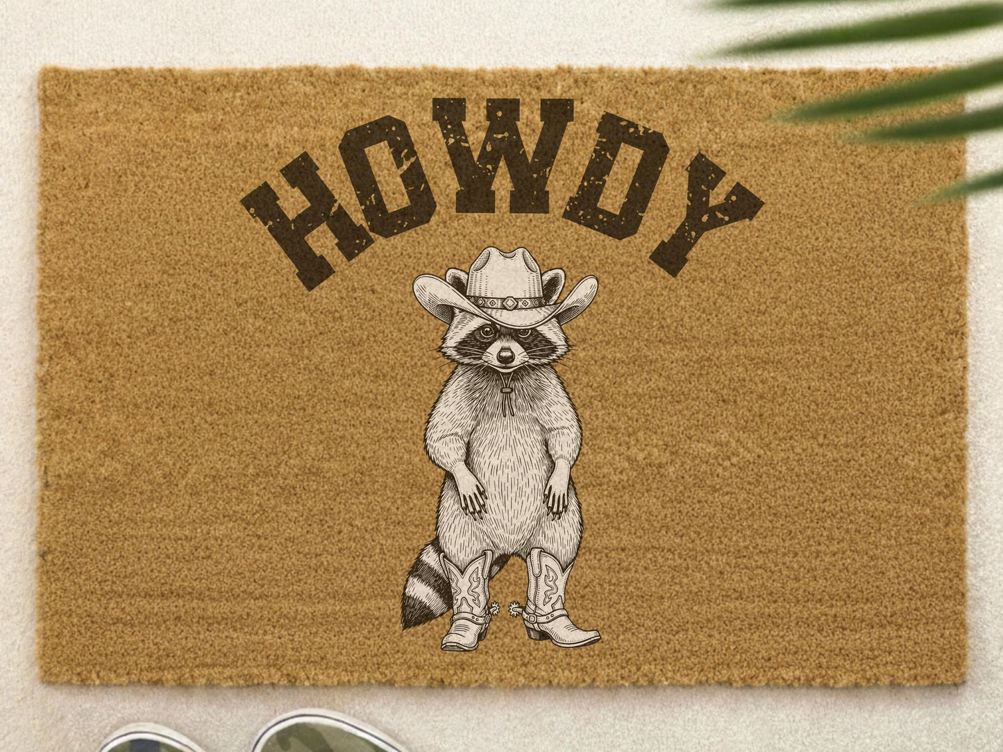 Howdy Racoon Cowboy Funny Doormat Western Decor Funny Coir Door Mat Welcome Mat Funny Housewarming Gift Wedding Gift New Home Gift For Home
