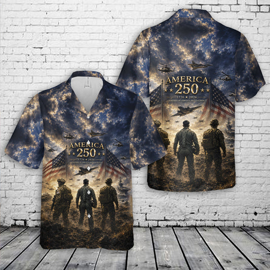 America 250th Anniversary Military Hawaiian Shirt