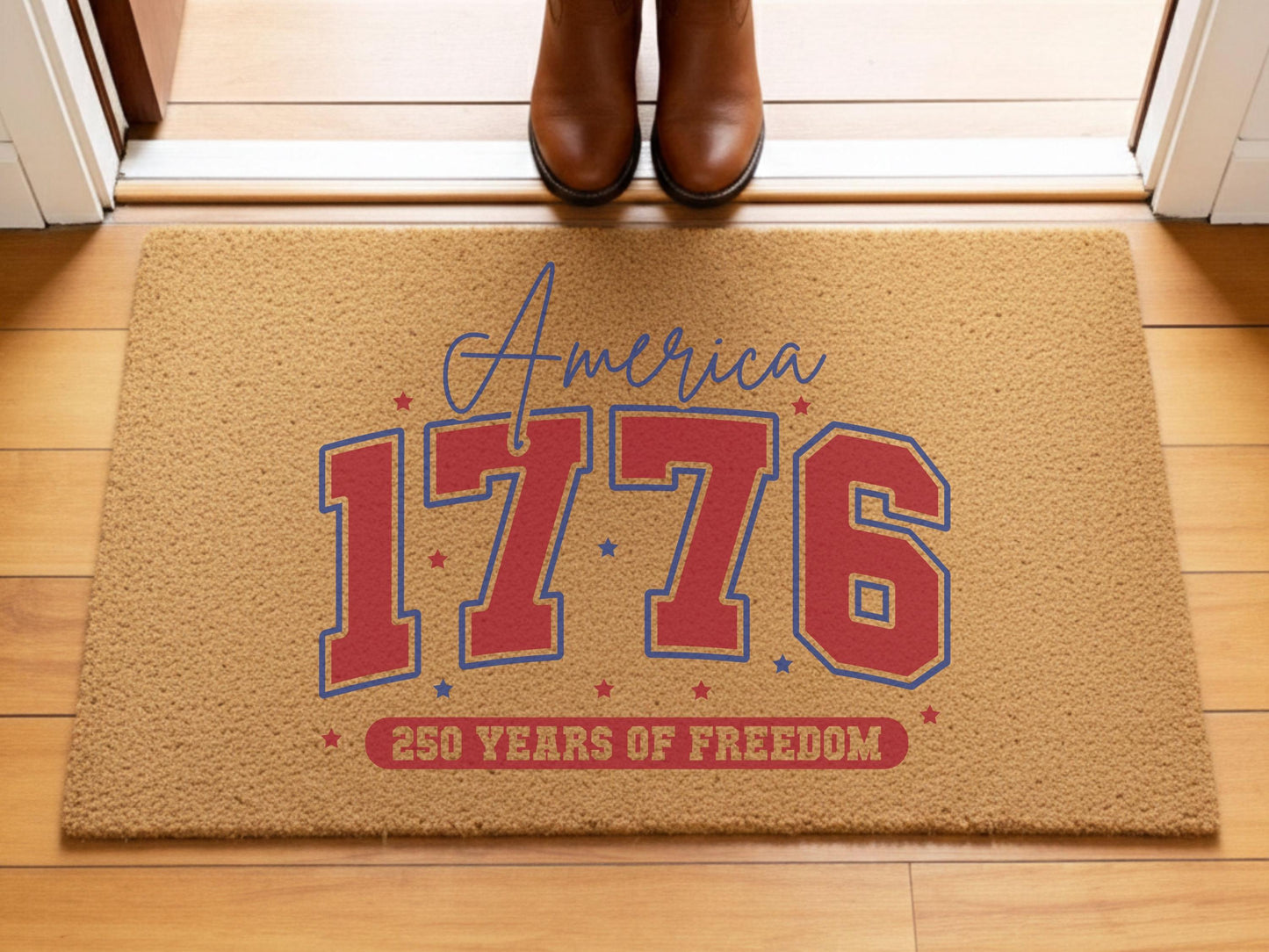 Patriotic America 1776 Doormat, 250 Years Of Freedom Welcome Mat, 4th Of July Porch Decor, Americana Entry Rug
