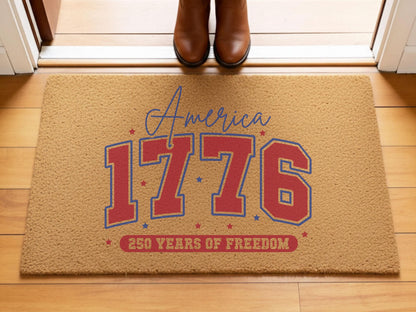 Patriotic America 1776 Doormat, 250 Years Of Freedom Welcome Mat, 4th Of July Porch Decor, Americana Entry Rug