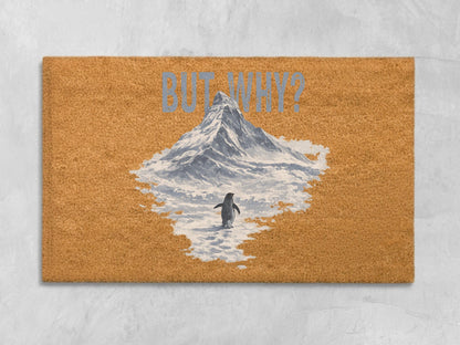 Lonely Penguin Journey Doormat, Viral Mountain Penguin Design, Aesthetic Winter Welcome Mat, Story-inspired Entryway Decor