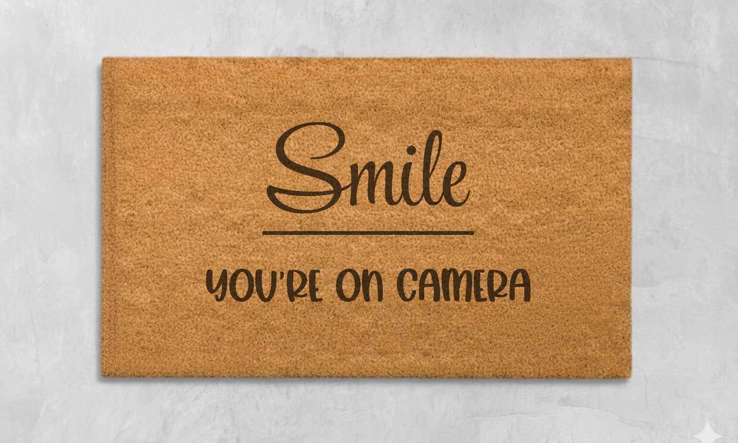 Smile You’re On Camera Doormat – Funny Door Mat, Security Camera Welcome Mat, Front Door Home Decor