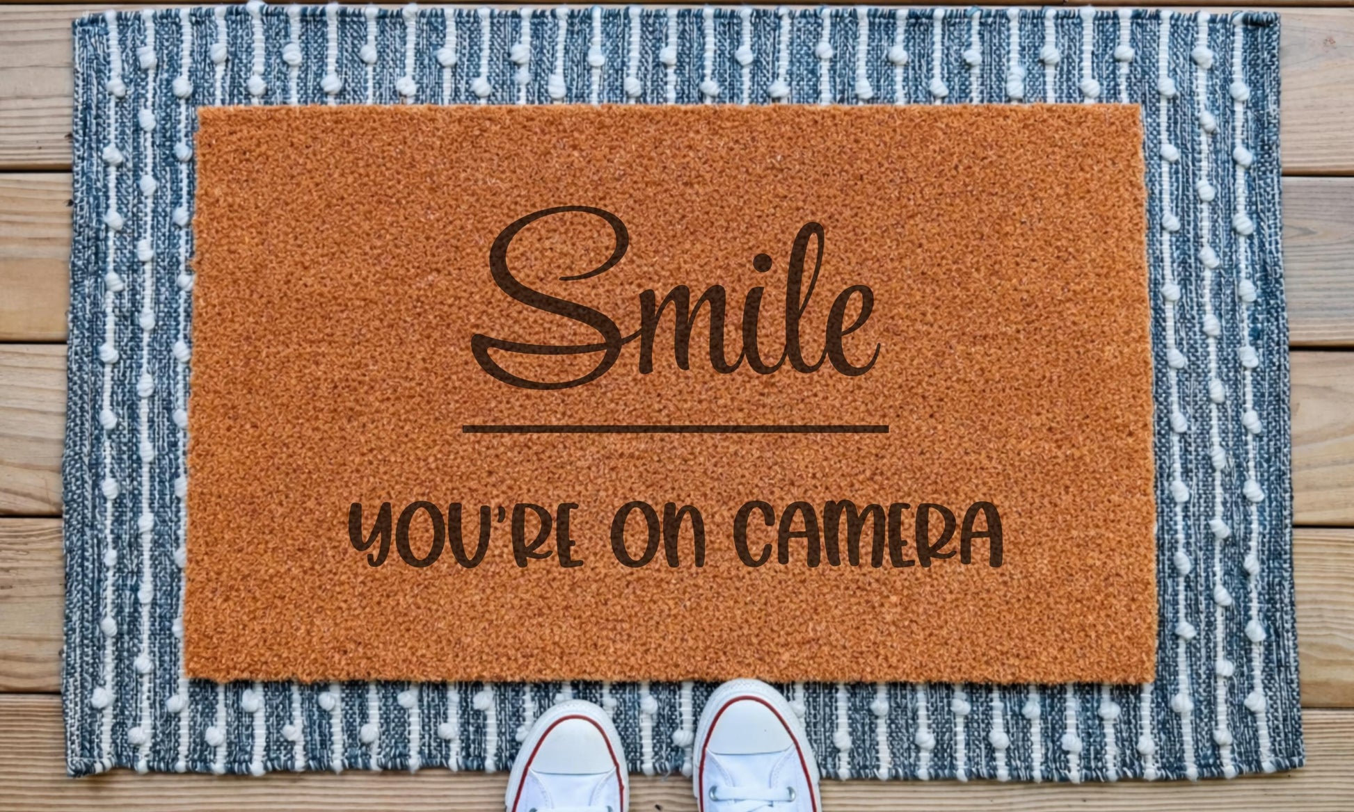 Smile You’re On Camera Doormat – Funny Door Mat, Security Camera Welcome Mat, Front Door Home Decor