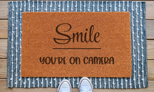 Smile You’re On Camera Doormat – Funny Door Mat, Security Camera Welcome Mat, Front Door Home Decor