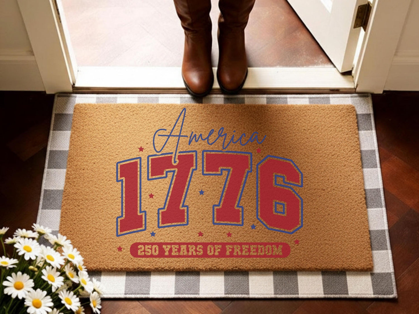 Patriotic America 1776 Doormat, 250 Years Of Freedom Welcome Mat, 4th Of July Porch Decor, Americana Entry Rug