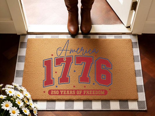 Patriotic America 1776 Doormat, 250 Years Of Freedom Welcome Mat, 4th Of July Porch Decor, Americana Entry Rug