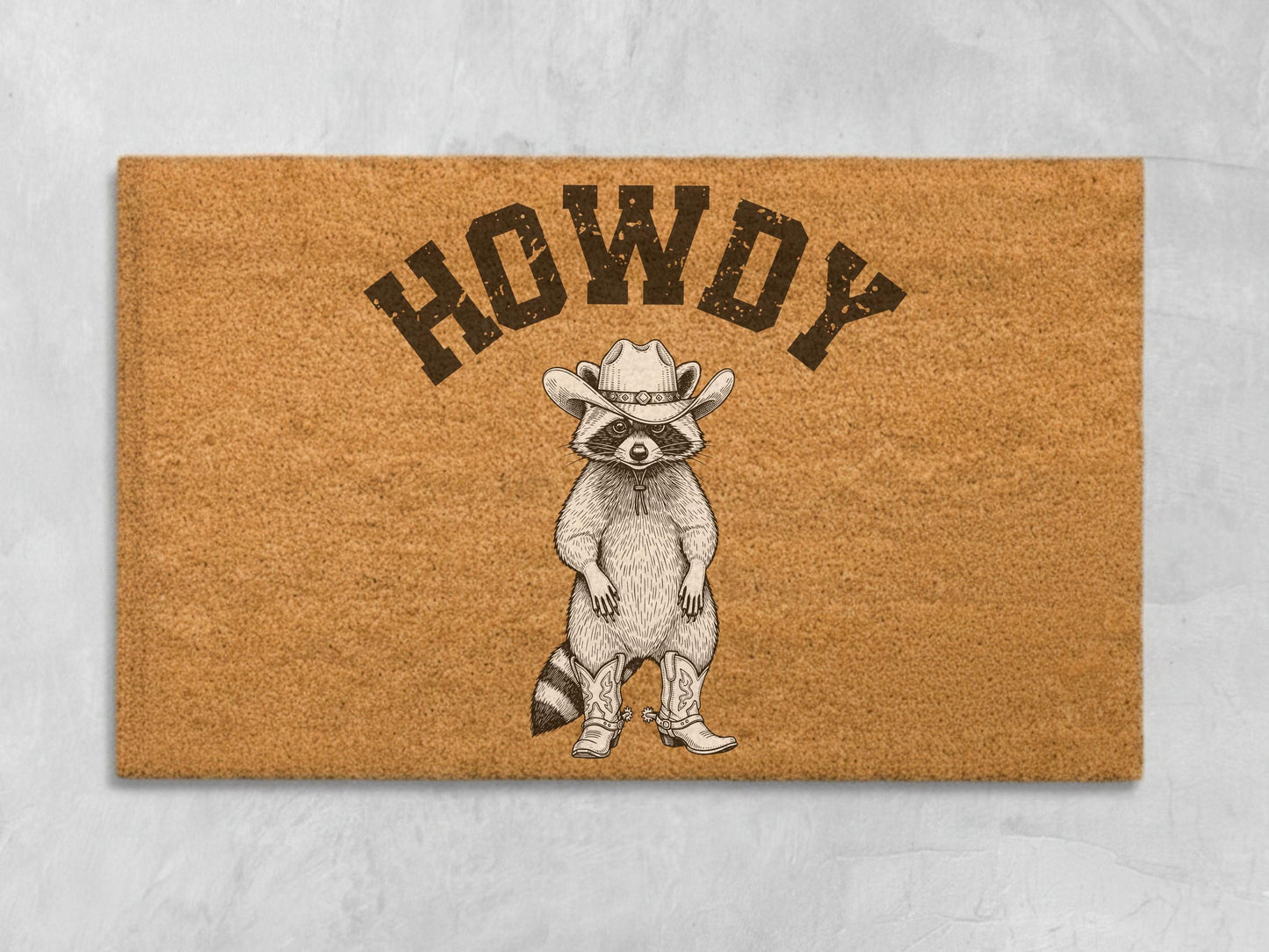 Howdy Racoon Cowboy Funny Doormat Western Decor Funny Coir Door Mat Welcome Mat Funny Housewarming Gift Wedding Gift New Home Gift For Home