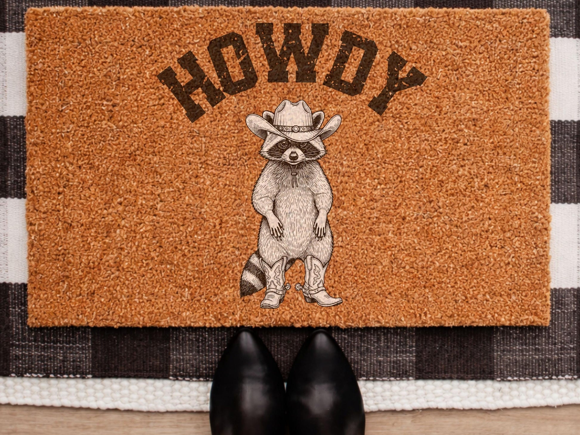 Howdy Racoon Cowboy Funny Doormat Western Decor Funny Coir Door Mat Welcome Mat Funny Housewarming Gift Wedding Gift New Home Gift For Home