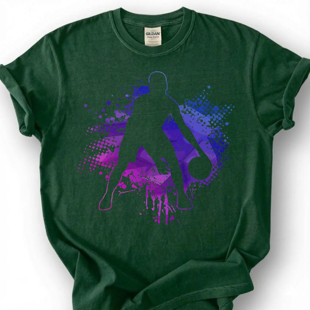 Purple Basketball Player Silhouette Shirt, Splatter Paint Basketball T-Shirt, Abstract Basketball Art Tee, Basketball Graffiti Gift