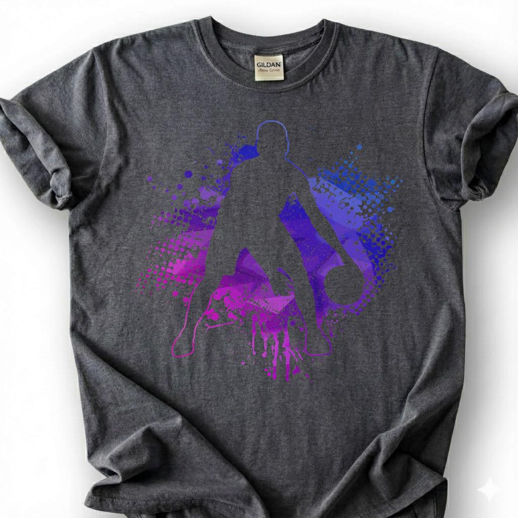 Purple Basketball Player Silhouette Shirt, Splatter Paint Basketball T-Shirt, Abstract Basketball Art Tee, Basketball Graffiti Gift