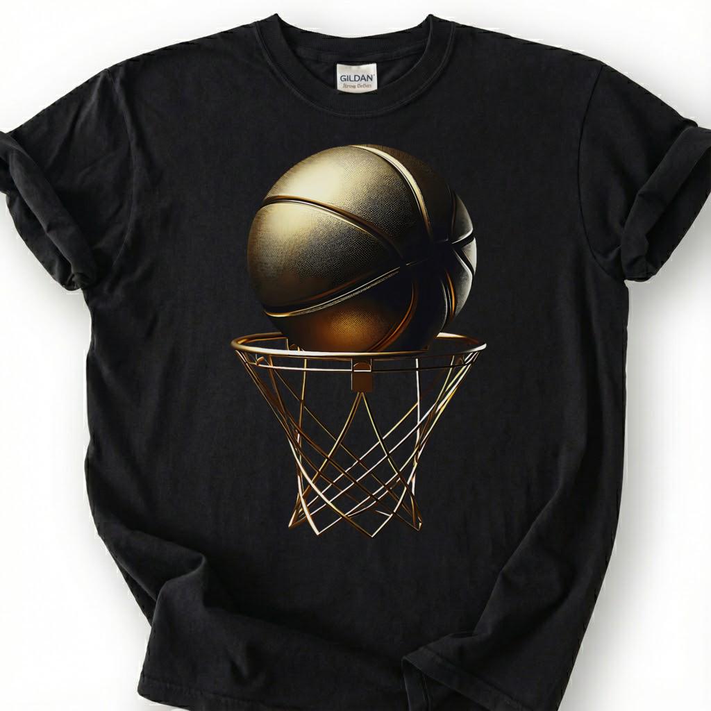 Gold Basketball And Hoop Shirt, Luxury Basketball Net T-Shirt, Golden Basketball Design Tee, Basketball Champion Gift, Victory Basketball