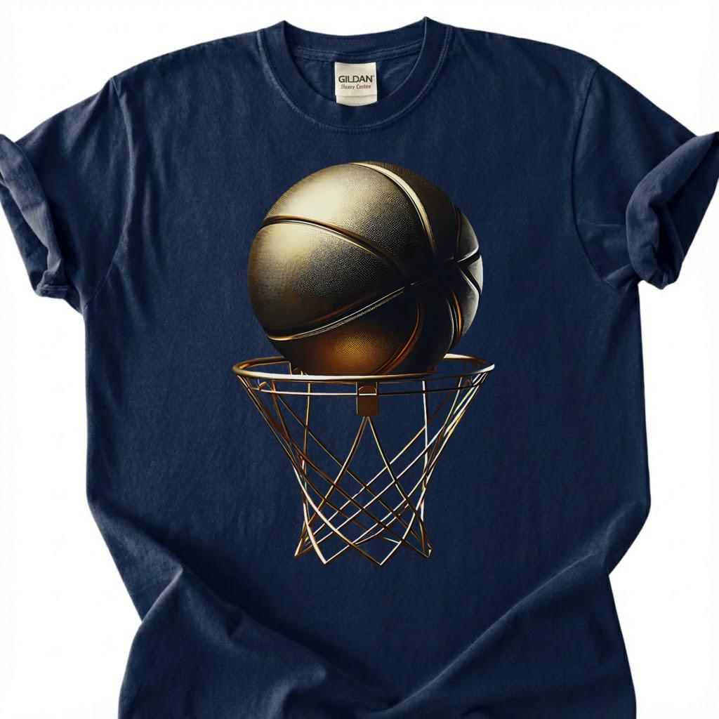 Gold Basketball And Hoop Shirt, Luxury Basketball Net T-Shirt, Golden Basketball Design Tee, Basketball Champion Gift, Victory Basketball
