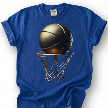 Gold Basketball And Hoop Shirt, Luxury Basketball Net T-Shirt, Golden Basketball Design Tee, Basketball Champion Gift, Victory Basketball