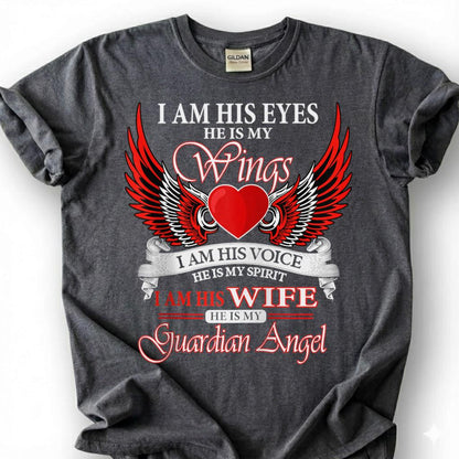 Guardian Angel Wife Shirt, Memorial Wings Heart Tee, Grieving Widow Tribute T-Shirt, Loving Husband Heaven Top, Lost Spouse Remembrance Gift