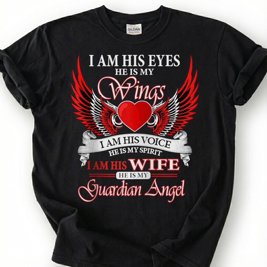 Guardian Angel Wife Shirt, Memorial Wings Heart Tee, Grieving Widow Tribute T-Shirt, Loving Husband Heaven Top, Lost Spouse Remembrance Gift