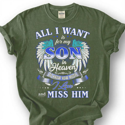 Missing Son Heaven Angel Wing Shirt, Grieving Parent Memorial Tee, Lost Son Remembrance T-Shirt, Love And Miss Him Tribute Top