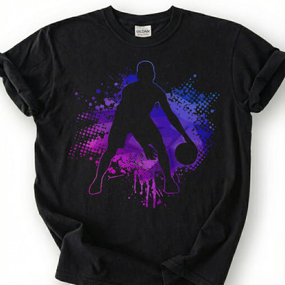 Purple Basketball Player Silhouette Shirt, Splatter Paint Basketball T-Shirt, Abstract Basketball Art Tee, Basketball Graffiti Gift
