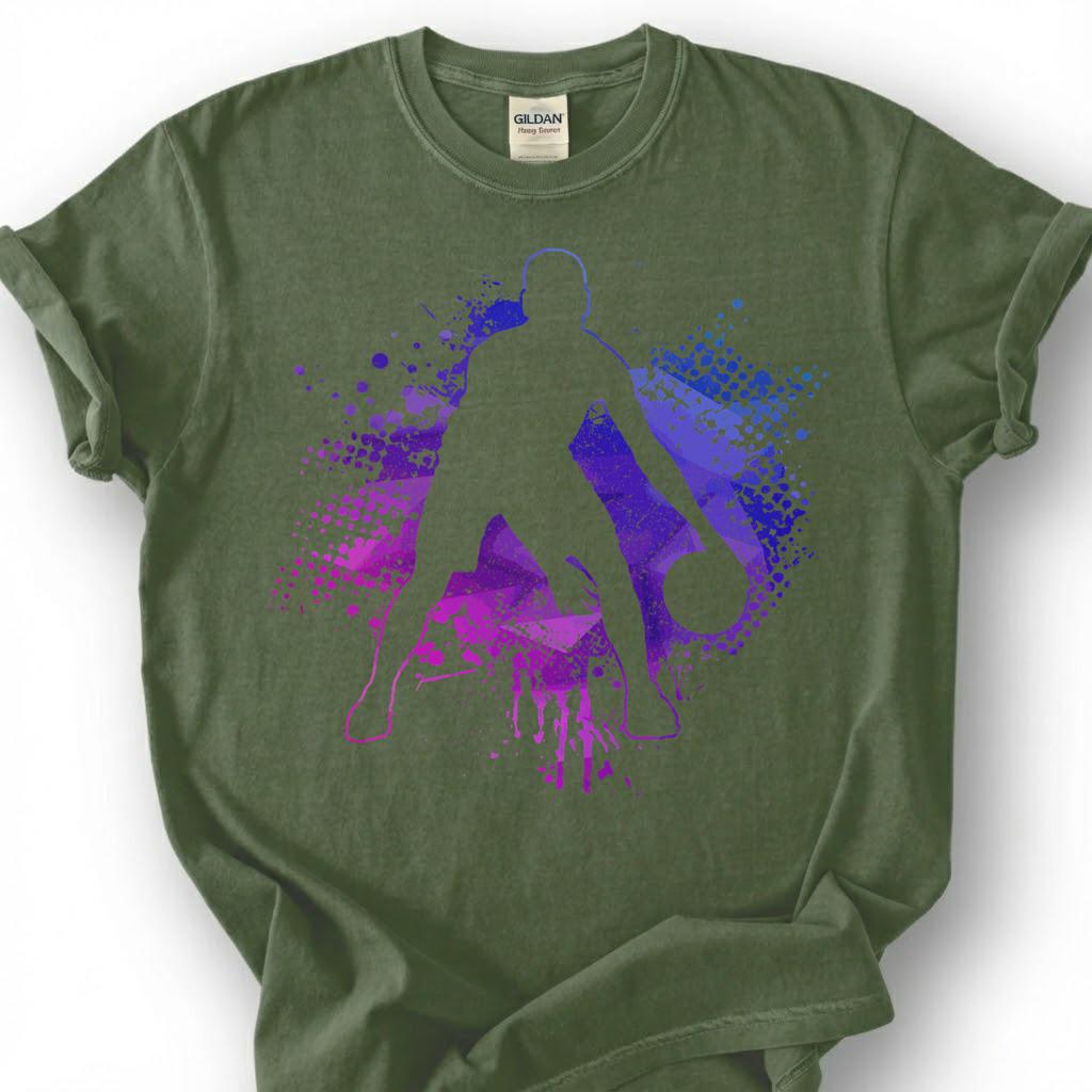 Purple Basketball Player Silhouette Shirt, Splatter Paint Basketball T-Shirt, Abstract Basketball Art Tee, Basketball Graffiti Gift