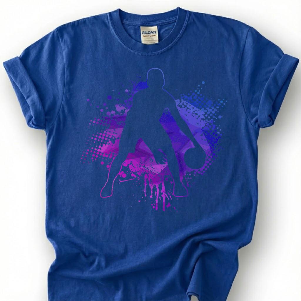 Purple Basketball Player Silhouette Shirt, Splatter Paint Basketball T-Shirt, Abstract Basketball Art Tee, Basketball Graffiti Gift