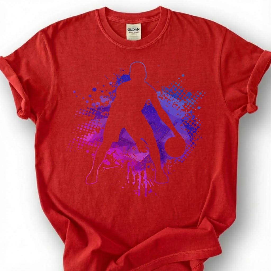 Purple Basketball Player Silhouette Shirt, Splatter Paint Basketball T-Shirt, Abstract Basketball Art Tee, Basketball Graffiti Gift