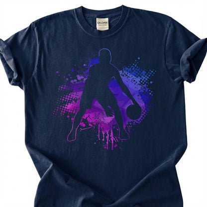 Purple Basketball Player Silhouette Shirt, Splatter Paint Basketball T-Shirt, Abstract Basketball Art Tee, Basketball Graffiti Gift