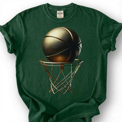 Gold Basketball And Hoop Shirt, Luxury Basketball Net T-Shirt, Golden Basketball Design Tee, Basketball Champion Gift, Victory Basketball