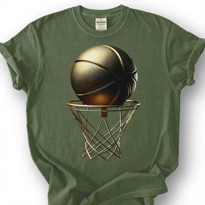 Gold Basketball And Hoop Shirt, Luxury Basketball Net T-Shirt, Golden Basketball Design Tee, Basketball Champion Gift, Victory Basketball