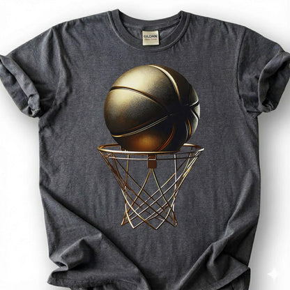 Gold Basketball And Hoop Shirt, Luxury Basketball Net T-Shirt, Golden Basketball Design Tee, Basketball Champion Gift, Victory Basketball
