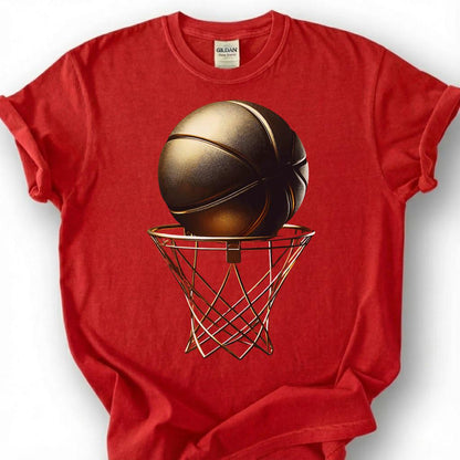 Gold Basketball And Hoop Shirt, Luxury Basketball Net T-Shirt, Golden Basketball Design Tee, Basketball Champion Gift, Victory Basketball