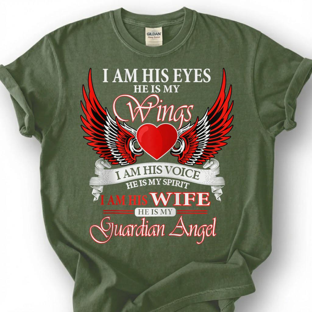 Guardian Angel Wife Shirt, Memorial Wings Heart Tee, Grieving Widow Tribute T-Shirt, Loving Husband Heaven Top, Lost Spouse Remembrance Gift