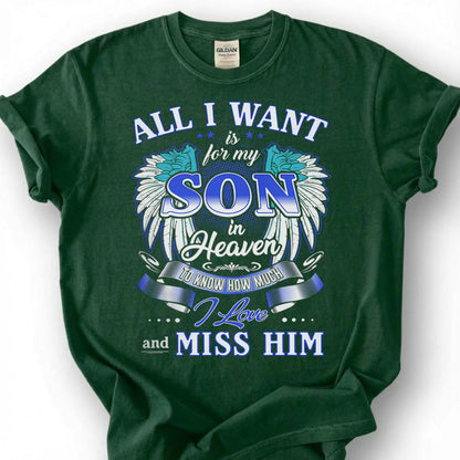 Missing Son Heaven Angel Wing Shirt, Grieving Parent Memorial Tee, Lost Son Remembrance T-Shirt, Love And Miss Him Tribute Top