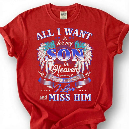Missing Son Heaven Angel Wing Shirt, Grieving Parent Memorial Tee, Lost Son Remembrance T-Shirt, Love And Miss Him Tribute Top
