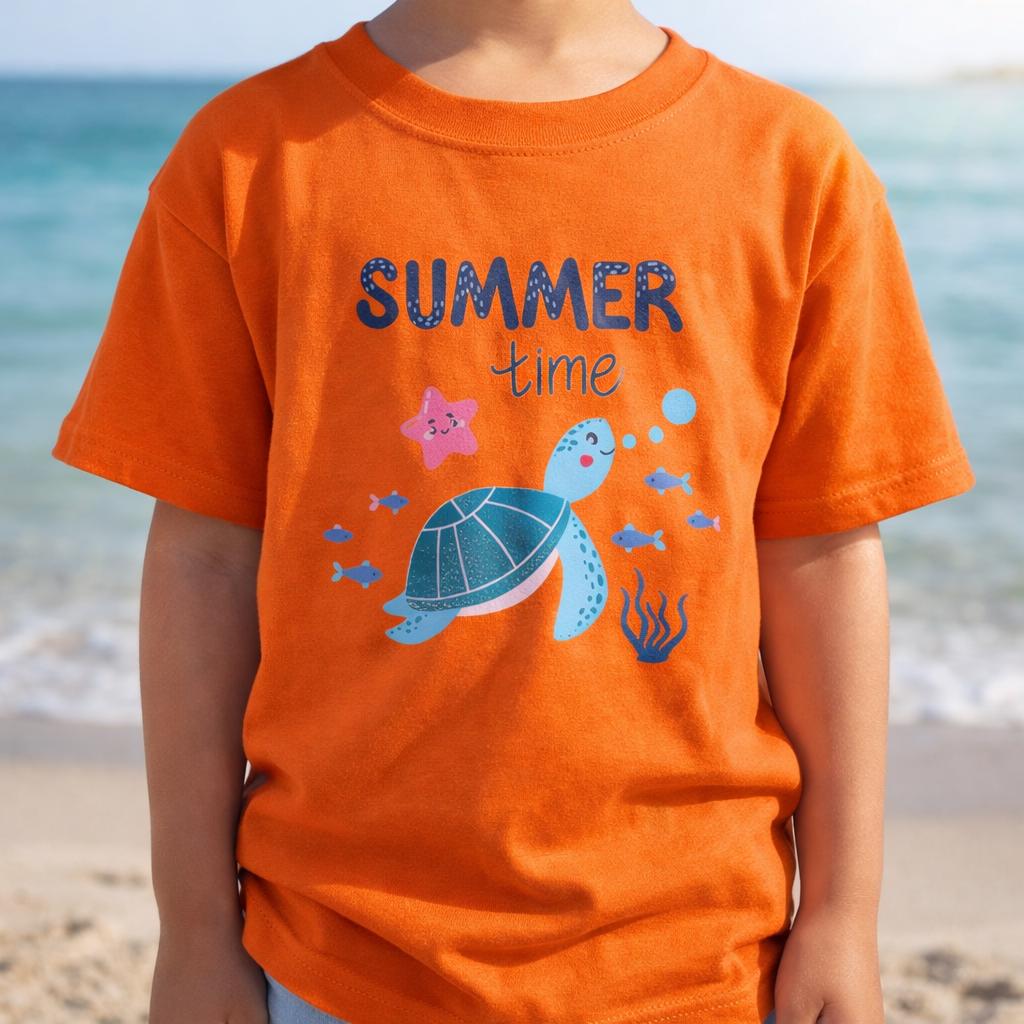 Summer Time Kids Turtle Shirt, Cute Beach Sea Turtle Toddler Tee, Boys Girls Summer Vacation T-Shirt, Kids Beach Outfit Gift