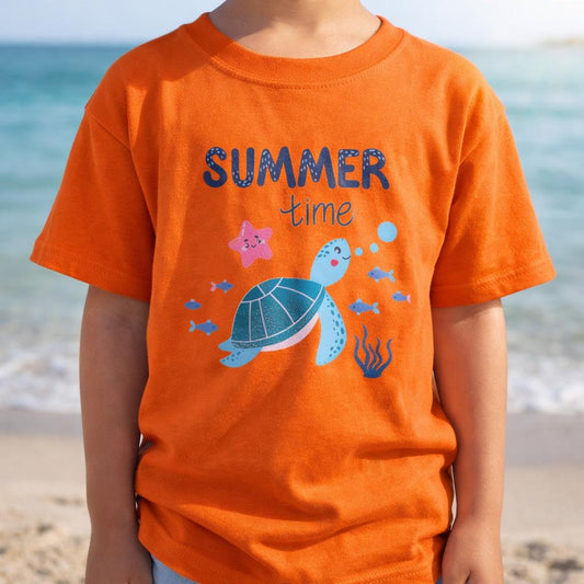 Summer Time Kids Turtle Shirt, Cute Beach Sea Turtle Toddler Tee, Boys Girls Summer Vacation T-Shirt, Kids Beach Outfit Gift