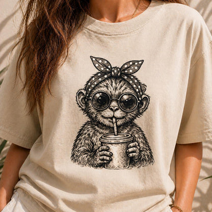Cute Monkey Drinking Shirt, Funny Animal Tee, Aesthetic Baby Monkey T-Shirt, Cute Meme Shirt, Gift for Animal Lovers