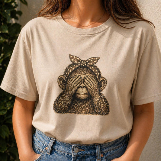 Funny Monkey Shirt See No Evil Tee Cute Animal Graphic T Shirt Women Aesthetic Minimal Meme Shirt Casual Oversized Tee Gift