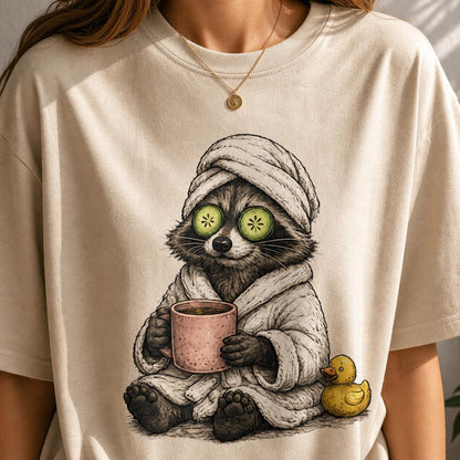 Funny Raccoon Spa Shirt, Cute Self Care Tee, Relaxing Animal Graphic T-Shirt, Cozy Aesthetic Gift, Comfort Colors Style
