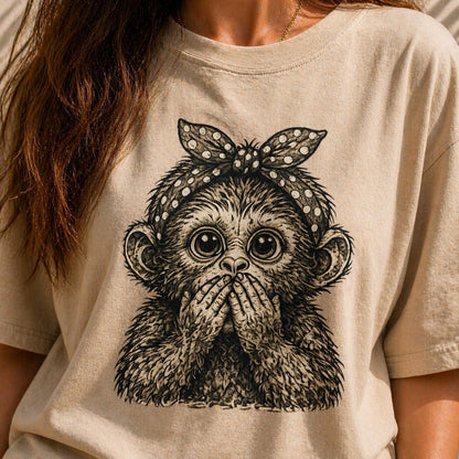 Cute Monkey Covering Mouth Shirt, Funny Animal Tee, Speak No Evil Monkey T-Shirt, Aesthetic Baby Monkey Shirt, Meme Gift Idea