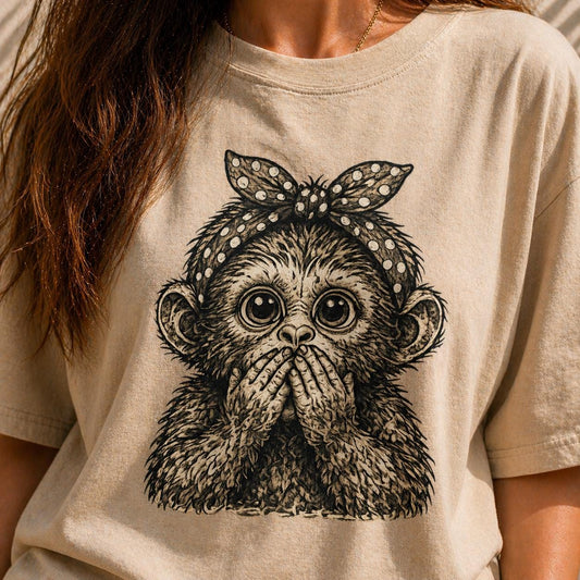 Cute Monkey Covering Mouth Shirt, Funny Animal Tee, Speak No Evil Monkey T-Shirt, Aesthetic Baby Monkey Shirt, Meme Gift Idea